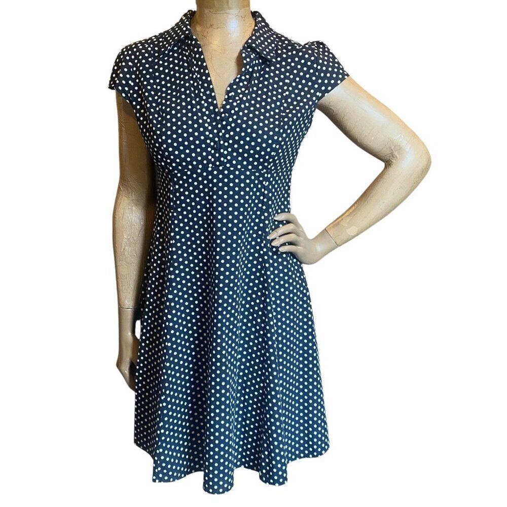 Tropical Wear Black & White Polka Dot Cotton Dress‎ Sz M #142Q